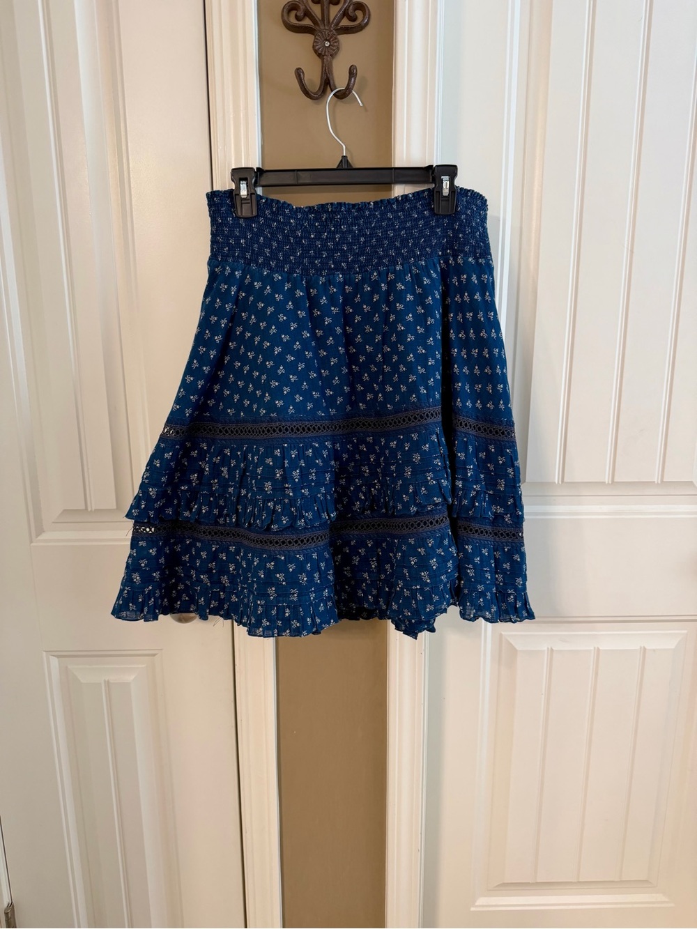 Ralph Lauren Navy Blue Tiered Smocked-Waist Skirt